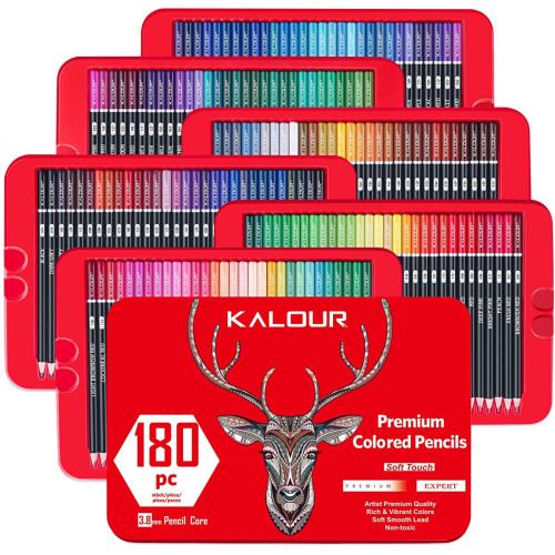 Професійні кольорові олівці з грифелем на масляній основі KALOUR 180 кольорів в металевій коробці