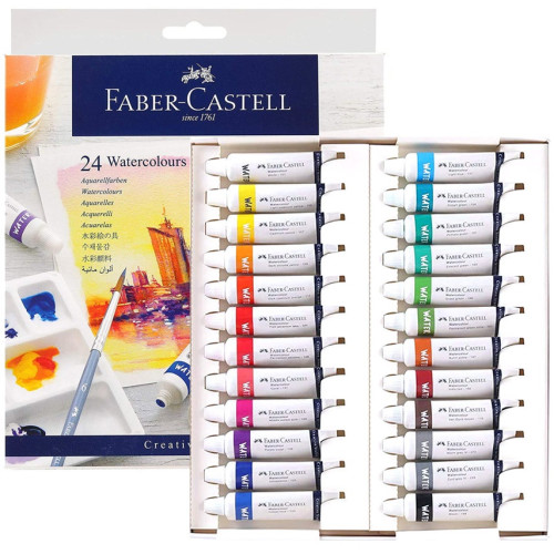 Акварель художественная Faber-Castell Watercolours 24 цвета в тубах по 9 мл + палитра и кисточка, 169624