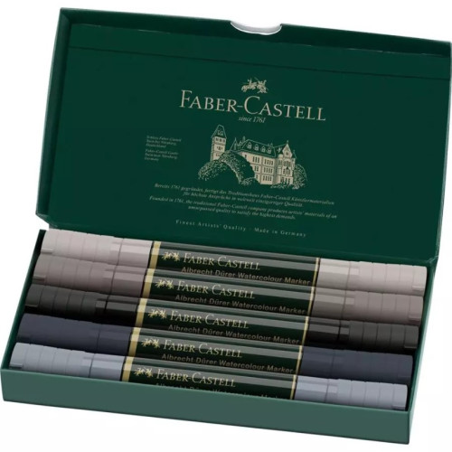Акварельные двухсторонние маркеры Faber-Castell Albrecht Durer Grey Tones, набор 5 цветов серые тона, 160306