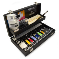 Набор акрила Sennelier Abstract, 9 туб по 120 мл, 8 насадок, медиум, кисть, ткань, деревянный пенал