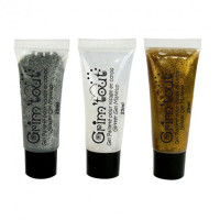 Набір гелів для гриму з блискітками GrimTout №1 - Кристал-Срібло-Золото у тюбиках по 25 мл