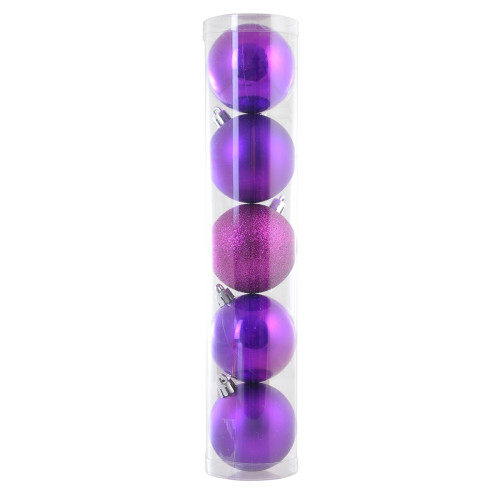 Шар елочный d - 6 см, 5 шт./уп., фиолетовый светлый: перламутровый - 2, матовый - 2, глит Yes! Fun