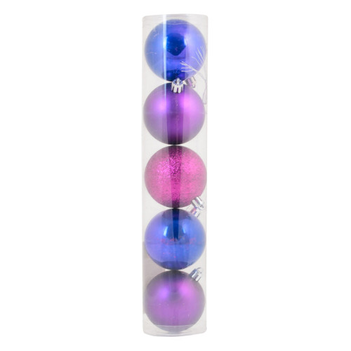 Шар елочный d - 6 см, 5 шт./уп., фиолетовый: перламутровый - 2, матовый - 2, глиттер - 1 Yes! Fun