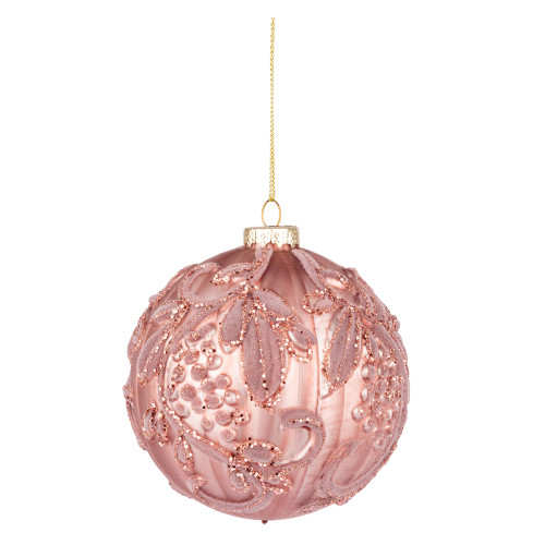 Новогодний шар Novogodko, стекло, 10 см, св.розовый, матовый, орнамент