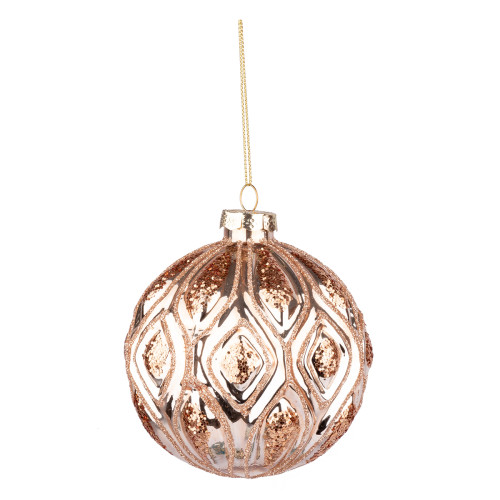 Новогодний шар Novogodko, стекло, 10 см, розовое золото, глянец, орнамент
