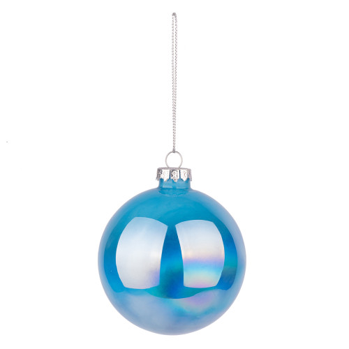 Новорічна куля Novogod‘ko, скло, 8 см, блакитна, глянець, мармур