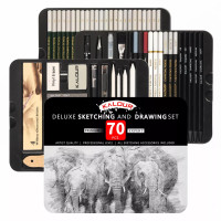 Набор карандашей 70 предметов для рисунка и эскизов KALOUR DELUXE в металлической коробке