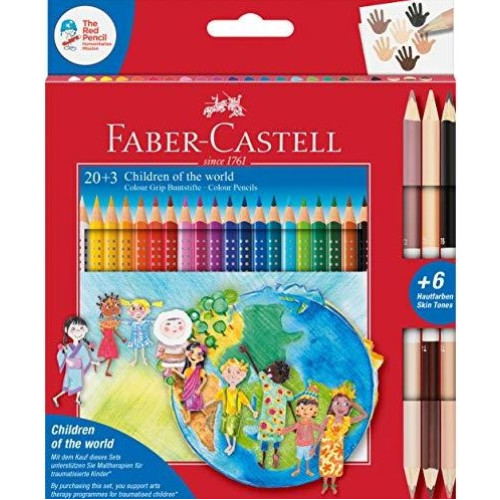 Акварельні кольорові олівці Faber-Castell Grip Children of the world, 20 кольорів + 3 двоколірних , 201747