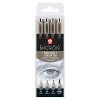 Набор линеров PIGMA MICRON 4шт, (0.1/0.5/10/линер-кисть Pigma Brush), Серый, Sakura (POXSDK4C)