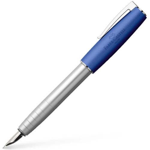 Перьевая ручка Faber-Castell LOOM Metallic Blue, корпус серебряный с синим колпачком, перо М, 149211
