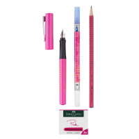 Набор Faber-Castell GRIP 2010 ручка перьевая корпус розовый перо М + корректор + картриджи + карандаш, 201622