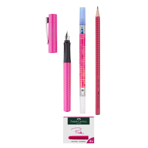 Набір Faber-Castell GRIP 2010 ручка пір'я рожевий перо М + коректор + картр. + олівець, 201622