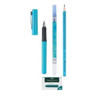 Набір Faber-Castell GRIP 2010 пір'яна ручка корпус бірюзовий перо М + коректор + картриджі + олівець,201623