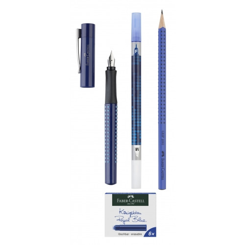 Набір Faber-Castell GRIP 2010 ручка пера синій перо М + коректор + картр. + олівець, 201623