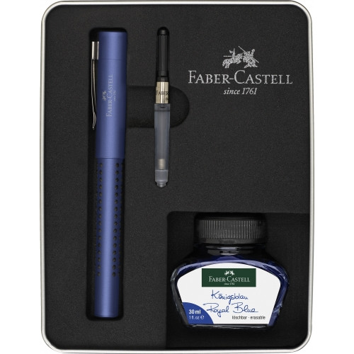 Подарунковий набір Faber-Castell GRIP 2011 в металевій коробці, пір'яна ручка з аксесуарами, 201505