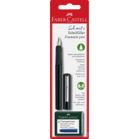 Ручка перьевая школьная Faber-Castell School +, корпус КАРБОН + 6 синих картриджей, 149809