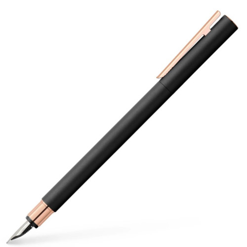 Ручка пір'яна Faber-Castell NEO Slim Metal Black Rosegold чорний метал з рожевим золотом, перо F, 343101