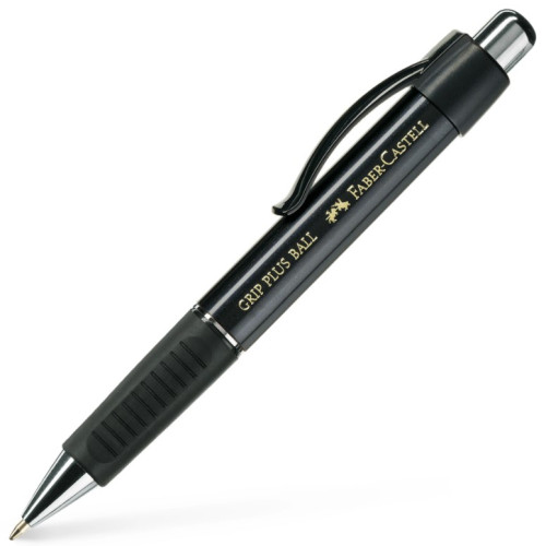 Ручка шариковая Faber-Castell Grip Plus Black Metallic, автомат. с каучуковым гриппом, корпус черный, 140733