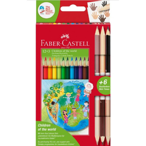 Карандаши цветные Faber-Castell Children of the World 12 цветов трехгранные + 3 двухсторонних круглых, 201744