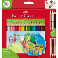 Карандаши цветные Faber-Castell Children of the World 24 цвета трехгранные + 3 двухсторонних круглых, 201745