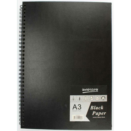Альбом для эскизов и зарисовок на спирали, черные листы, А3, 60 листов