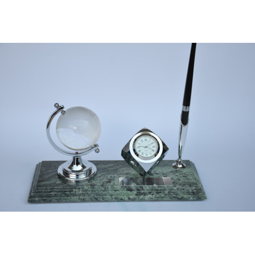 Мраморный настольный набор Глобус, часы и ручка, Penstand 8119