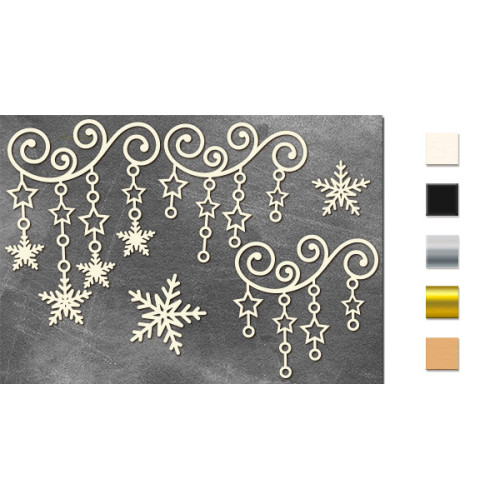 Набор чипбордов Вензель со звездочками и снежинками 10х15 см №635 Серебряный