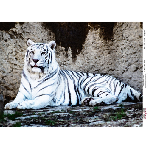 Декупажная карта Белый Тигр, акварель №0445 21x29,7 см