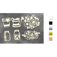 Набор чипбордов Баночки, лейка, стакан и цветы 10х15 см №779 Черный