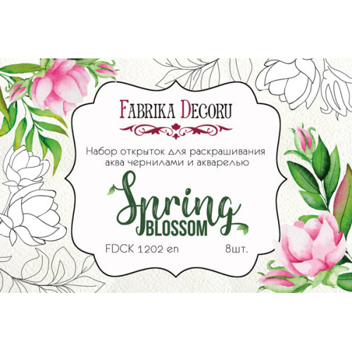 Набор открыток для раскрашивания аква чернилами Spring Blossom EN (англ) 8 шт 10х15 см