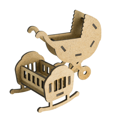Набір фігурок 3D для оздоблення лялькових будиночків і шедоубоксів Люлька, Коляска, №57