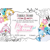 Набір листівок для розфарбовування аква чорнилами My tiny sparrow girl EN (англ) 8 шт 10х15 см