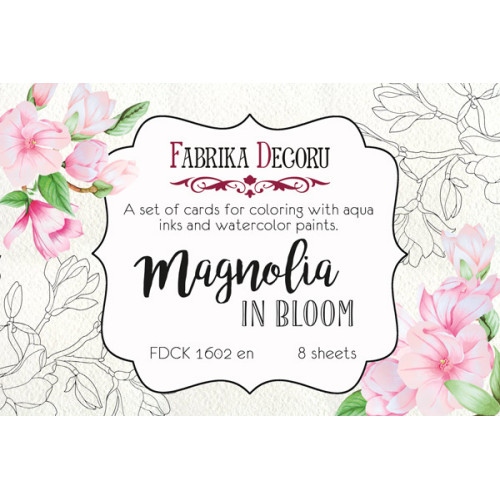 Набор открыток для раскрашивания аква чернилами Magnolia in bloom EN (англ) 8 шт 10х15 см