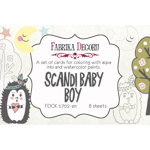 Набор открыток для раскрашивания аква чернилами Scandi Baby Boy EN (англ) 8 шт 10х15 см