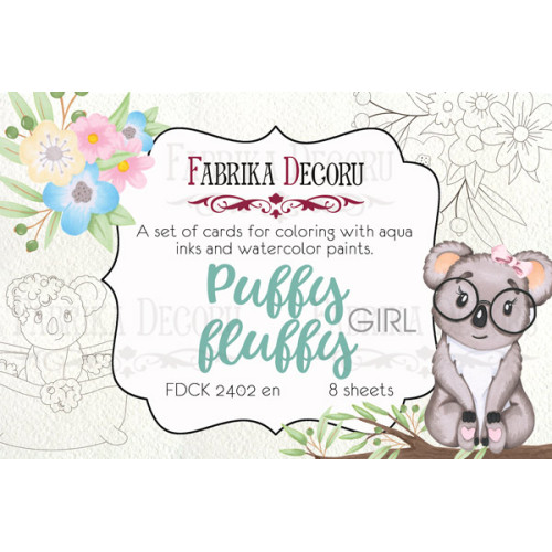 Набор открыток для раскрашивания аква чернилами Puffy Fluffy Girl EN (англ) 8 шт 10х15 см