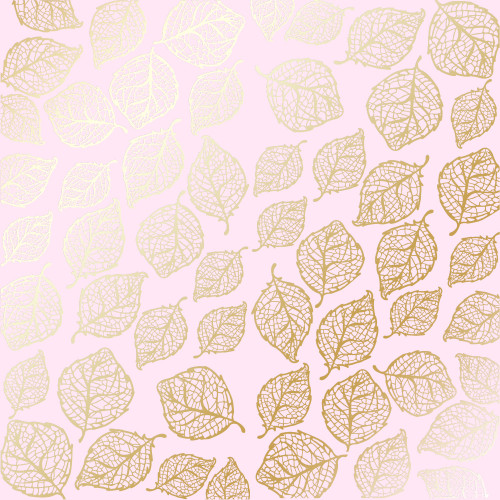 Лист односторонней бумаги с фольгированием Golden Delicate Leaves Light pink, 30,5 см х 30,5 см