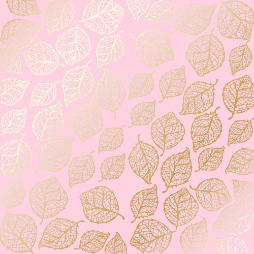 Лист односторонней бумаги с фольгированием Golden Delicate Leaves Pink, 30,5 см х 30,5 см