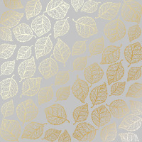 Аркуш одностороннього паперу з фольгуванням Golden Delicate Leaves Gray, 30,5 х 30,5 см