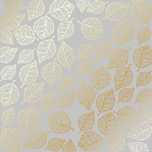 Аркуш одностороннього паперу з фольгуванням Golden Delicate Leaves Gray, 30,5 х 30,5 см