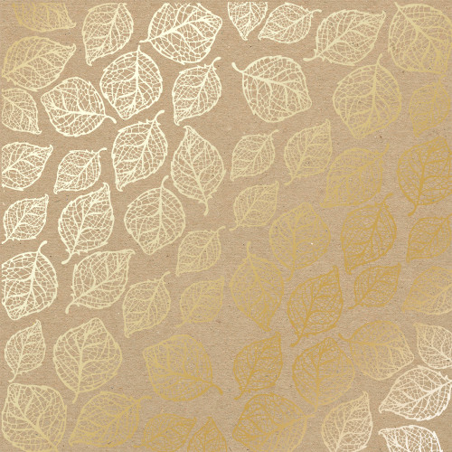 Лист односторонней бумаги с фольгированием Golden Delicate Leaves Kraft, 30,5 см х 30,5 см