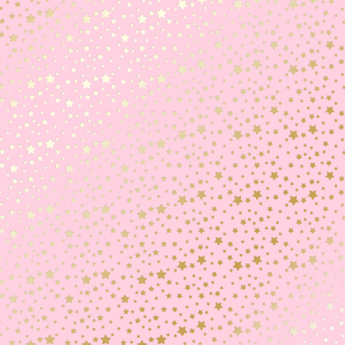 Аркуш одностороннього паперу з фольгуванням Golden stars Pink, 30,5 см х 30,5 см