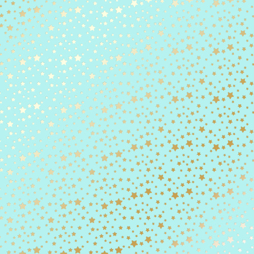 Лист односторонней бумаги с фольгированием Golden stars Turquoise, 30,5 см х 30,5 см