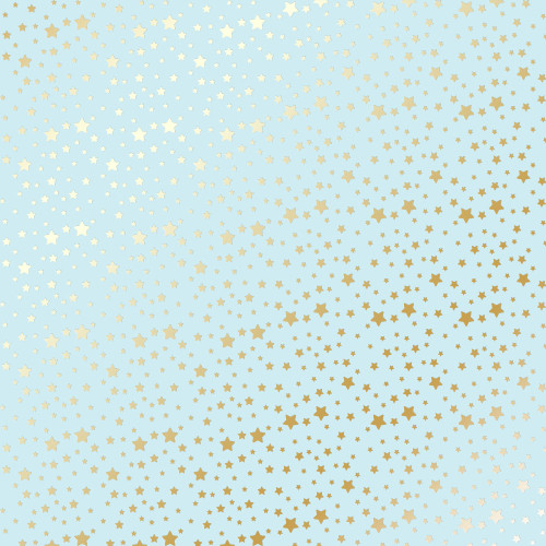 Лист односторонней бумаги с фольгированием Golden stars Blue, 30,5 см х 30,5 см