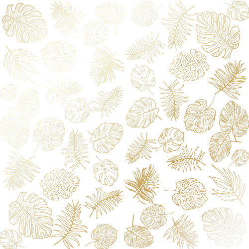 Лист односторонней бумаги с фольгированием Golden Tropical Leaves White, 30,5 см х 30,5 см