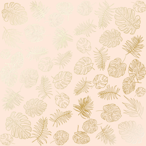 Лист односторонней бумаги с фольгированием Golden Tropical Leaves Beige, 30,5 см х 30,5 см