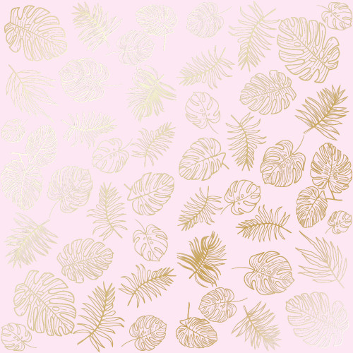 Лист односторонней бумаги с фольгированием Golden Tropical Leaves Light pink, 30,5 см х 30,5 см