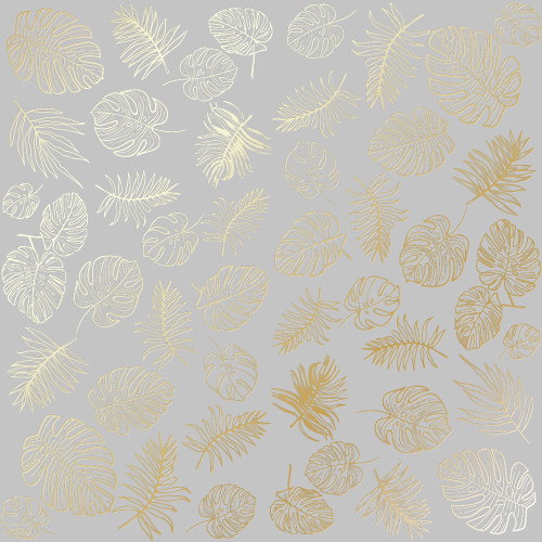 Лист односторонней бумаги с фольгированием Golden Tropical Leaves Gray, 30,5 см х 30,5 см