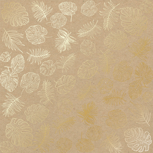 Лист односторонней бумаги с фольгированием Golden Tropical Leaves Kraft, 30,5 см х 30,5 см