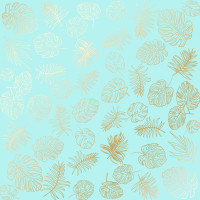Лист односторонней бумаги с фольгированием Golden Tropical Leaves Turquoise, 30,5 см х 30,5 см