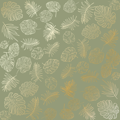 Лист односторонней бумаги с фольгированием Golden Tropical Leaves Olive, 30,5 см х 30,5 см